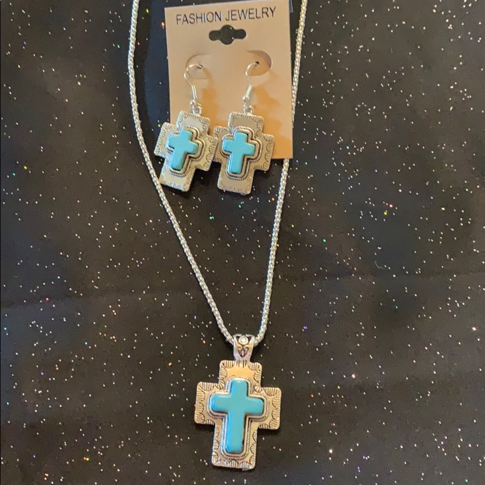 3 piece turquoise cross set antique vintage boho